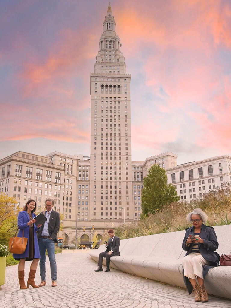 people gathering at Cleveland Public Square